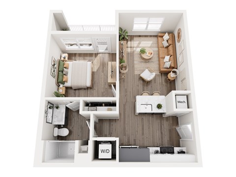 Floor plan for 1 bed, 1 bath, 701 sqft